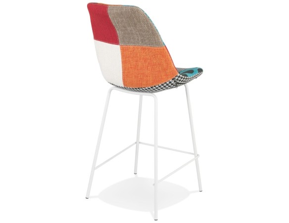 Tabouret snack mi-hauteur CAPSUL MINI style patchwork avec pied en métal blanc