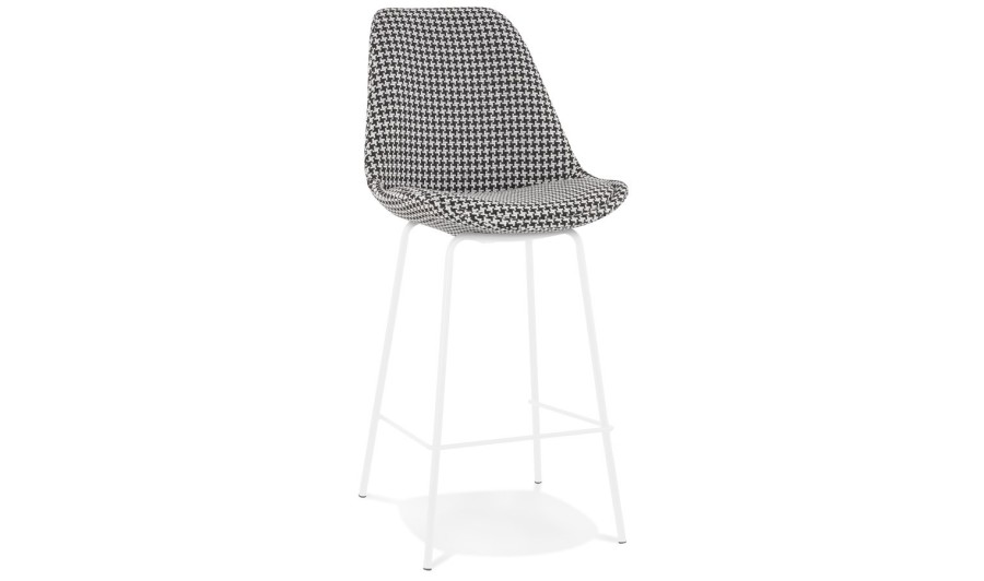 BS05990DIWH 5404028331828 Tabouret snack mi-hauteur SPARK MINI en tissu pied de poule et pieds en métal blanc