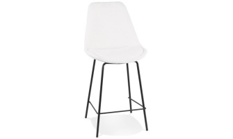 BS06240WHBL 5404028336922 Tabouret snack mi-hauteur LEONIE MINI en tissu bouloché blanc et pied en métal noir