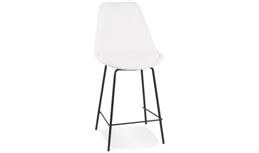 BS06240WHBL 5404028336922 Tabouret snack mi-hauteur LEONIE MINI en tissu bouloché blanc et pied en métal noir