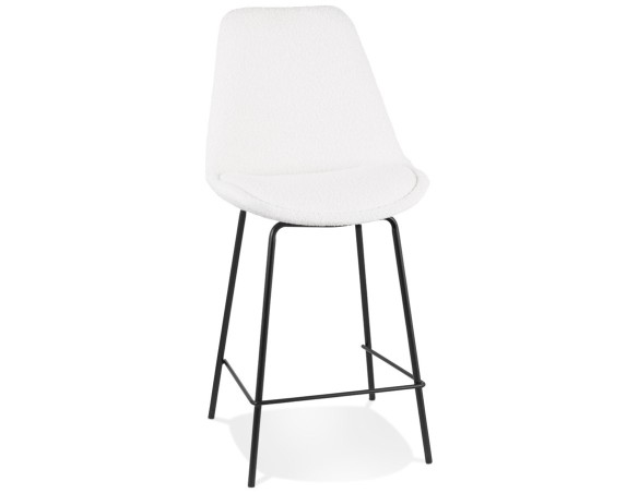 BS06240WHBL 5404028336922 Tabouret snack mi-hauteur LEONIE MINI en tissu bouloché blanc et pied en métal noir