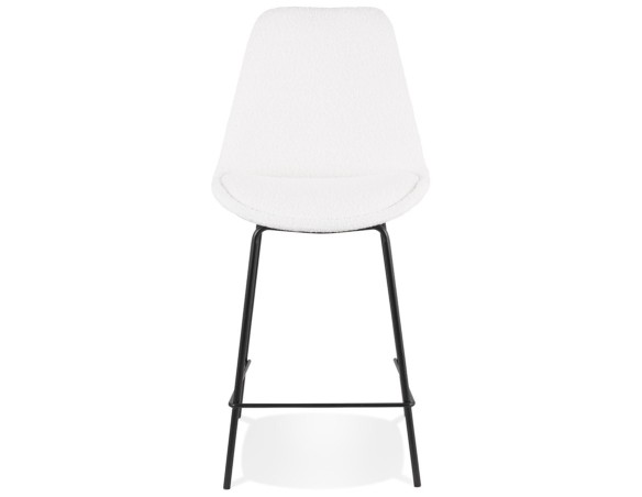 Tabouret snack mi-hauteur LEONIE MINI en tissu bouloché blanc et pied en métal noir