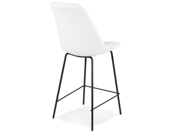 Tabouret snack mi-hauteur LEONIE MINI en tissu bouloché blanc et pied en métal noir