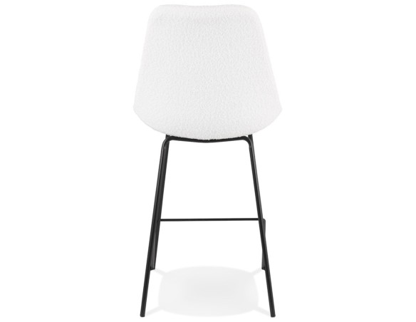 Tabouret snack mi-hauteur LEONIE MINI en tissu bouloché blanc et pied en métal noir