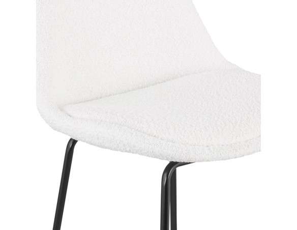 Tabouret snack mi-hauteur LEONIE MINI en tissu bouloché blanc et pied en métal noir