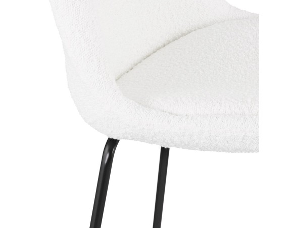 Tabouret snack mi-hauteur LEONIE MINI en tissu bouloché blanc et pied en métal noir