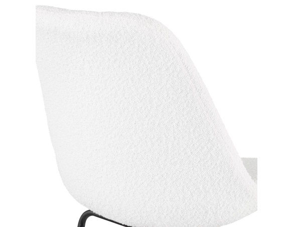 Tabouret snack mi-hauteur LEONIE MINI en tissu bouloché blanc et pied en métal noir