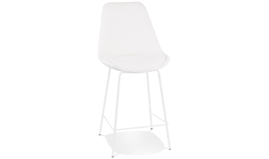 BS06260WHWH 5404028336960 Tabouret snack mi-hauteur LEONIE MINI en tissu bouloché blanc et pied en métal blanc