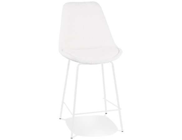 BS06260WHWH 5404028336960 Tabouret snack mi-hauteur LEONIE MINI en tissu bouloché blanc et pied en métal blanc
