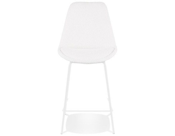 Tabouret snack mi-hauteur LEONIE MINI en tissu bouloché blanc et pied en métal blanc