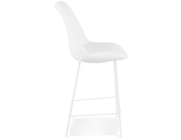 Tabouret snack mi-hauteur LEONIE MINI en tissu bouloché blanc et pied en métal blanc