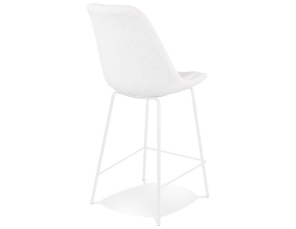 Tabouret snack mi-hauteur LEONIE MINI en tissu bouloché blanc et pied en métal blanc