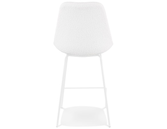 Tabouret snack mi-hauteur LEONIE MINI en tissu bouloché blanc et pied en métal blanc