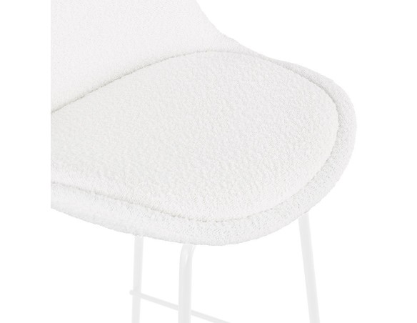 Tabouret snack mi-hauteur LEONIE MINI en tissu bouloché blanc et pied en métal blanc