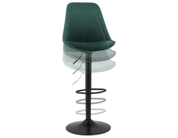 Tabouret réglable MIKE en velours vert et pied noir
