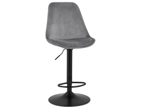 Tabouret réglable MIKE en velours gris et pied noir