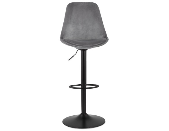 Tabouret réglable MIKE en velours gris et pied noir