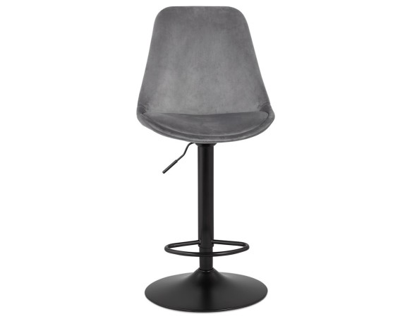 Tabouret réglable MIKE en velours gris et pied noir