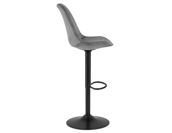 Tabouret réglable MIKE en velours gris et pied noir