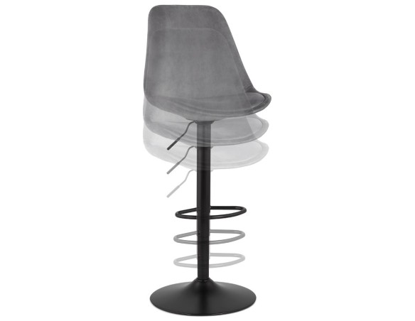 Tabouret réglable MIKE en velours gris et pied noir