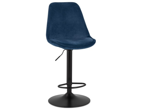 Tabouret réglable MIKE en velours bleu et pied noir