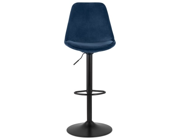 Tabouret réglable MIKE en velours bleu et pied noir