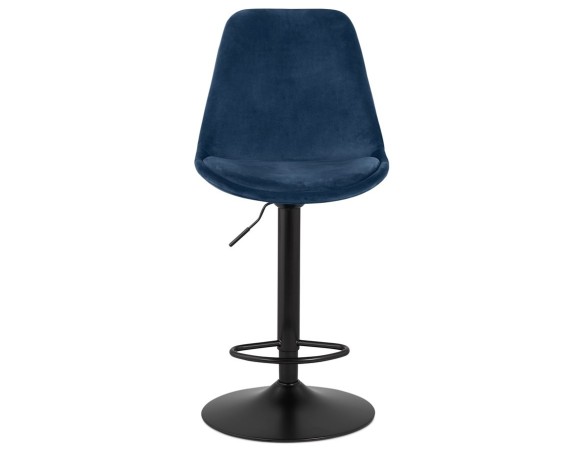 Tabouret réglable MIKE en velours bleu et pied noir