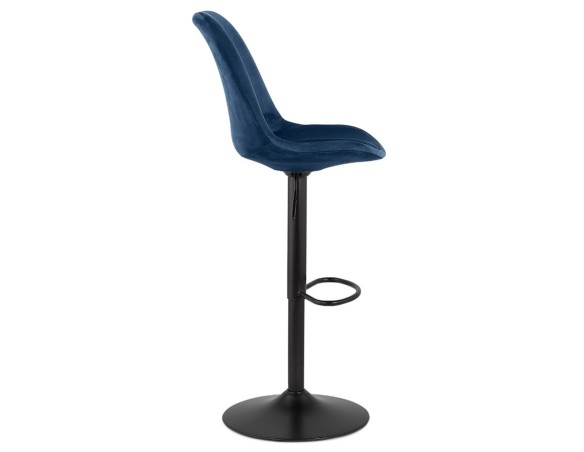 Tabouret réglable MIKE en velours bleu et pied noir