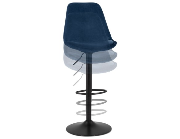 Tabouret réglable MIKE en velours bleu et pied noir