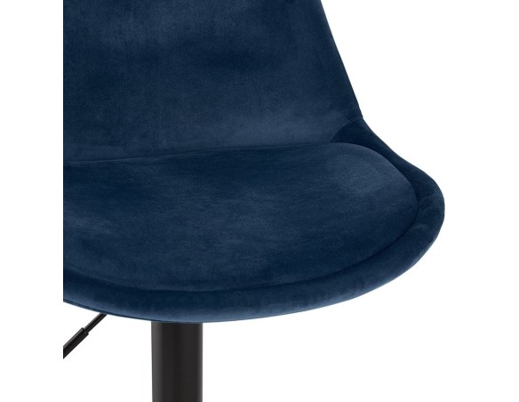 Tabouret réglable MIKE en velours bleu et pied noir