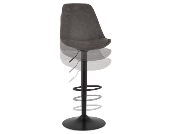 Tabouret réglable ZEBRA en microfibre gris et pied noir
