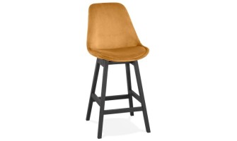 BS05460MUBL 5404028318096 Tabouret snack mi-hauteur MORISS MINI en velours moutarde et pieds en bois noir