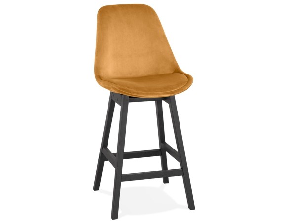 BS05460MUBL 5404028318096 Tabouret snack mi-hauteur MORISS MINI en velours moutarde et pieds en bois noir