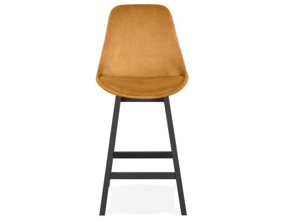 Tabouret snack mi-hauteur MORISS MINI en velours moutarde et pieds en bois noir