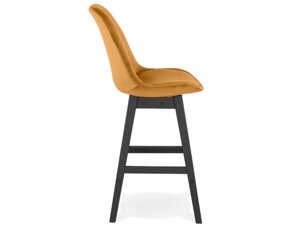 Tabouret snack mi-hauteur MORISS MINI en velours moutarde et pieds en bois noir