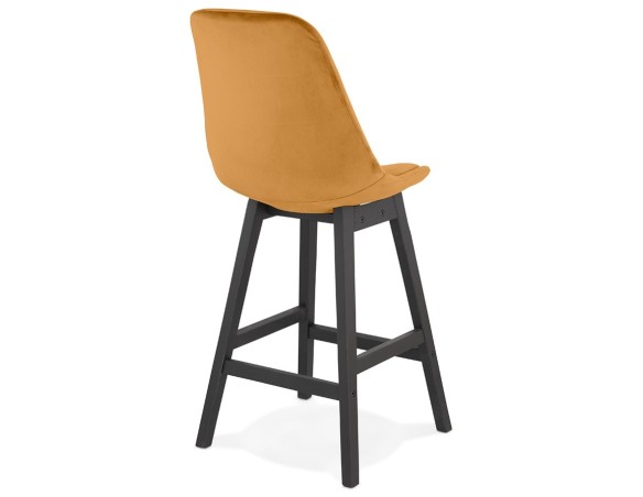 Tabouret snack mi-hauteur MORISS MINI en velours moutarde et pieds en bois noir
