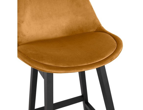 Tabouret snack mi-hauteur MORISS MINI en velours moutarde et pieds en bois noir