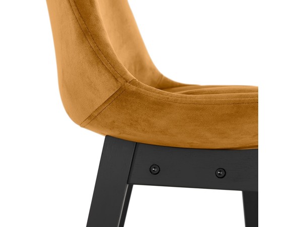 Tabouret snack mi-hauteur MORISS MINI en velours moutarde et pieds en bois noir
