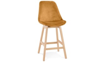 BS05480MUNA 5404028318133 Tabouret snack mi-hauteur MORISS MINI en velours moutarde et pieds en bois naturel
