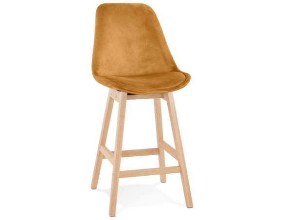 BS05480MUNA 5404028318133 Tabouret snack mi-hauteur MORISS MINI en velours moutarde et pieds en bois naturel