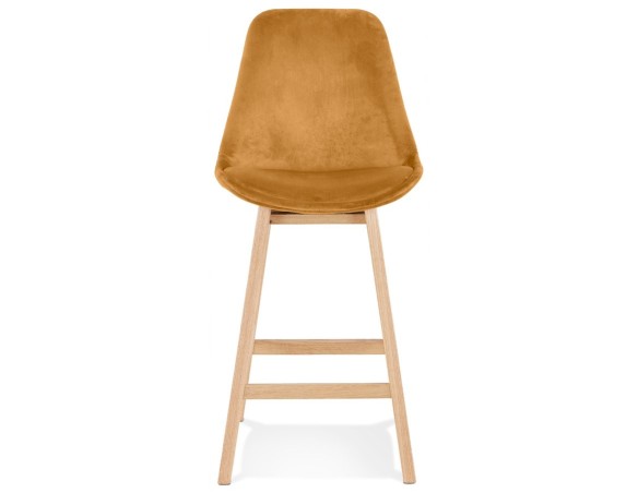 Tabouret snack mi-hauteur MORISS MINI en velours moutarde et pieds en bois naturel