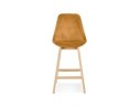Tabouret snack mi-hauteur MORISS MINI en velours moutarde et pieds en bois naturel