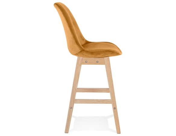 Tabouret snack mi-hauteur MORISS MINI en velours moutarde et pieds en bois naturel