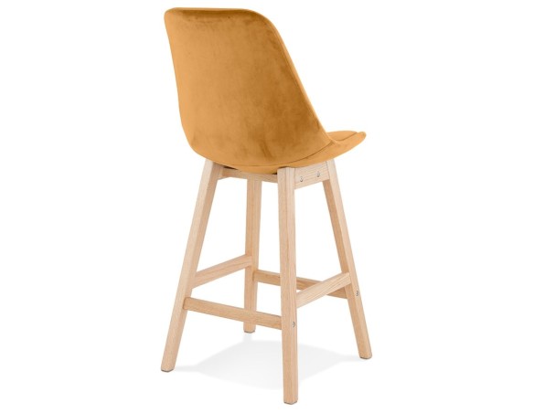 Tabouret snack mi-hauteur MORISS MINI en velours moutarde et pieds en bois naturel
