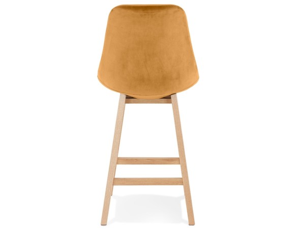 Tabouret snack mi-hauteur MORISS MINI en velours moutarde et pieds en bois naturel