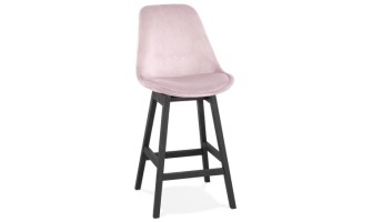 BS05500PIBL 5404028318171 Tabouret snack mi-hauteur MORISS MINI en velours rose et pieds en bois noir