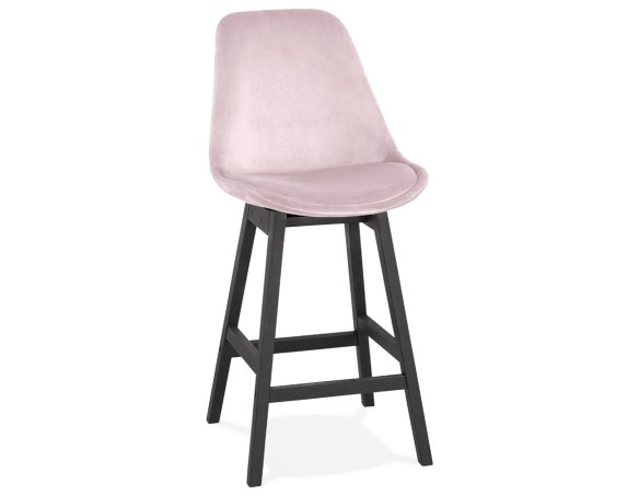 BS05500PIBL 5404028318171 Tabouret snack mi-hauteur MORISS MINI en velours rose et pieds en bois noir