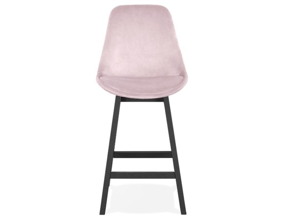 Tabouret snack mi-hauteur MORISS MINI en velours rose et pieds en bois noir