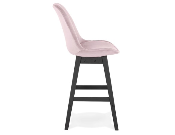 Tabouret snack mi-hauteur MORISS MINI en velours rose et pieds en bois noir