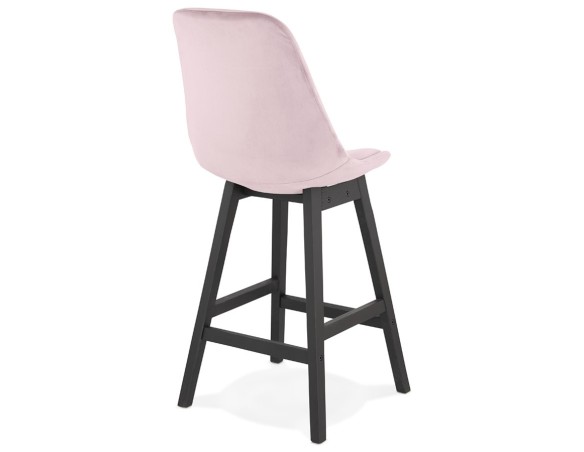 Tabouret snack mi-hauteur MORISS MINI en velours rose et pieds en bois noir